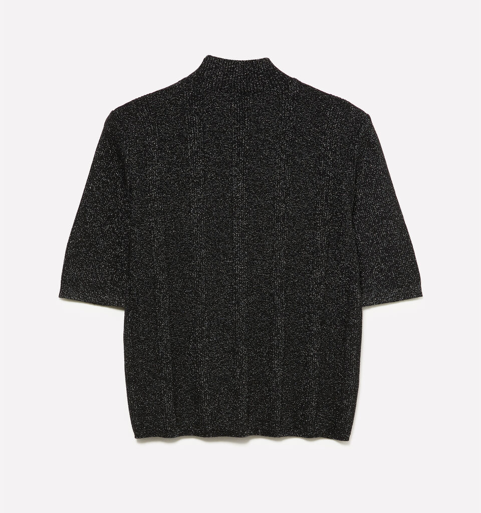 Black sweater with lurex inserts - women's high neck sweaters - Black | Sisley image number 2